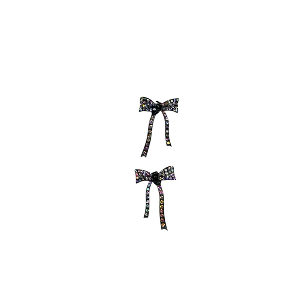 Black Bow Drop Earrings w/ Iridescent Rhinestones